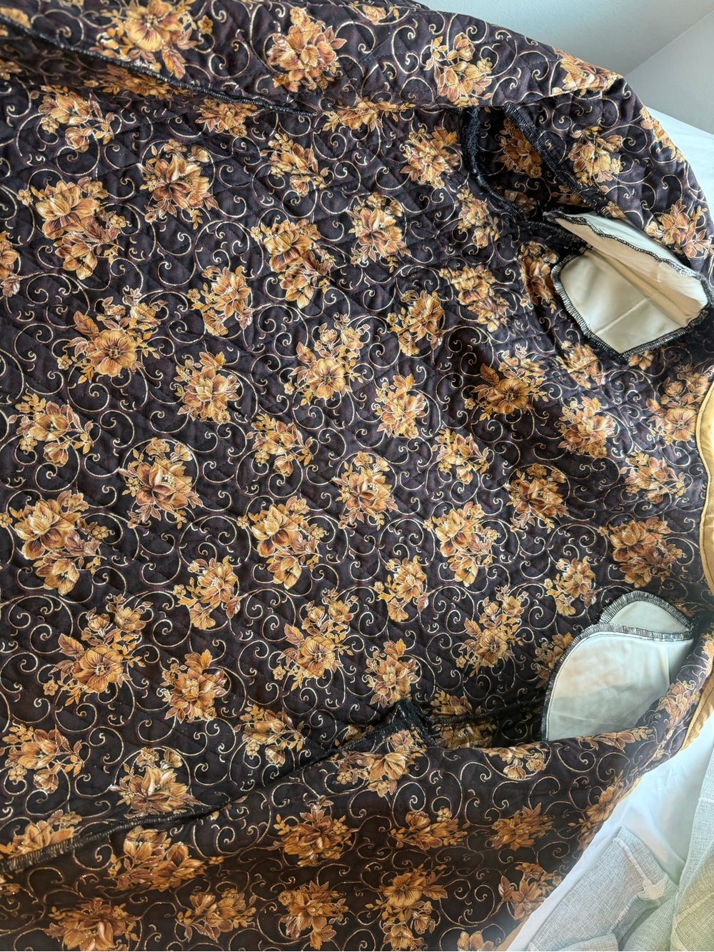 Paisley Floral Quilted Jacket Gold Brown Black Button Front - Picture 8 of 9